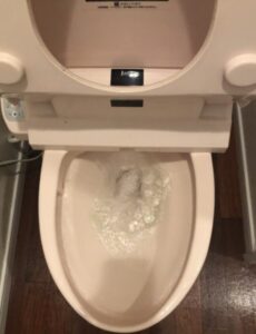 検尿カップがつまったトイレ